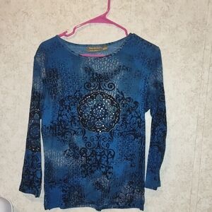 Jane Ashley Blue Graphic Blouse